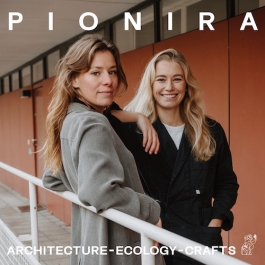 architecture podcast cover with Two PIONIRA founders standing side by side 